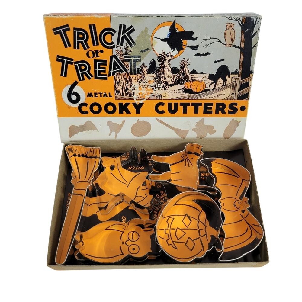Halloween Trick or Treat Cookie Cutters Vintage Metal Set of 6